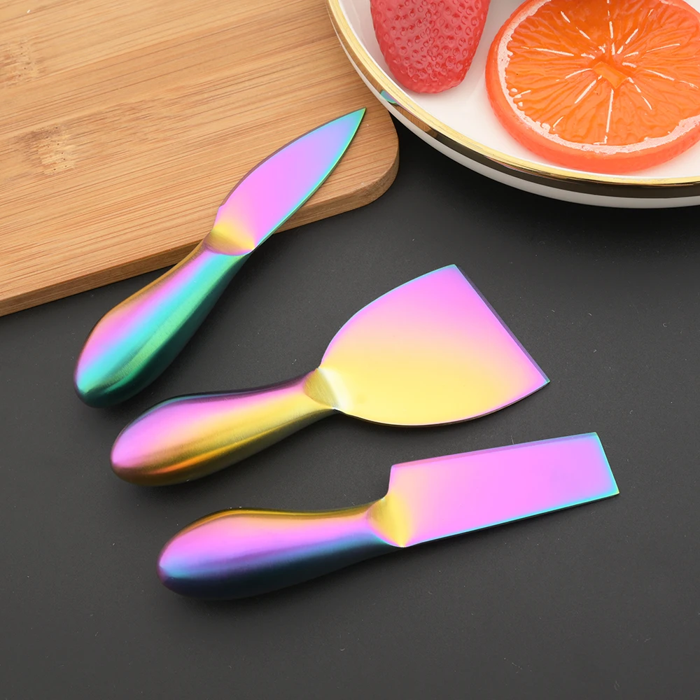 Rainbow Jam Spreader Cheese Utensils Stainless Steel Handle Cheese Knives Spread Cream Spatula Butter Knife Baking Tools