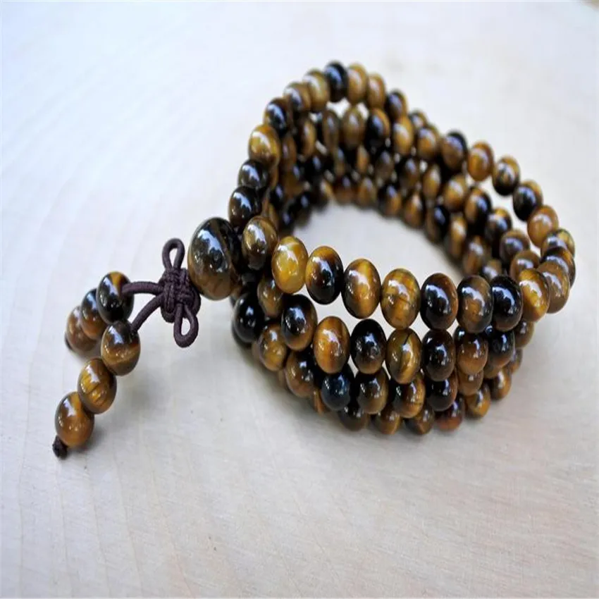 6mm Tiger Eye Protection 108 Beads Tassel Necklace Charm Bangle Everyday Durable Artisan Handmade Elegant Adjustable Formal
