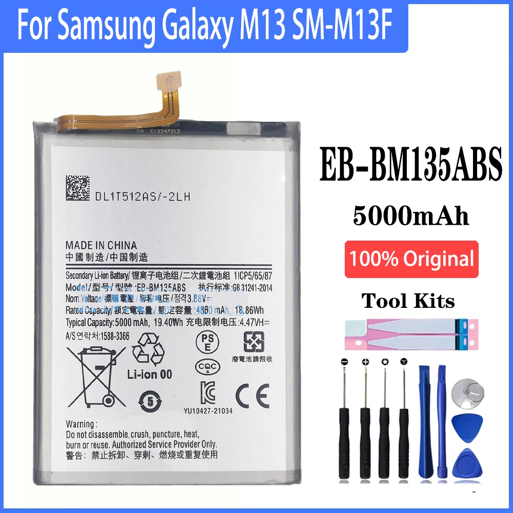 

100% Original EB-BM135ABS 5000mAh Battery For Samsung Galaxy M13 SM-M13F Phone Replacement With Tools
