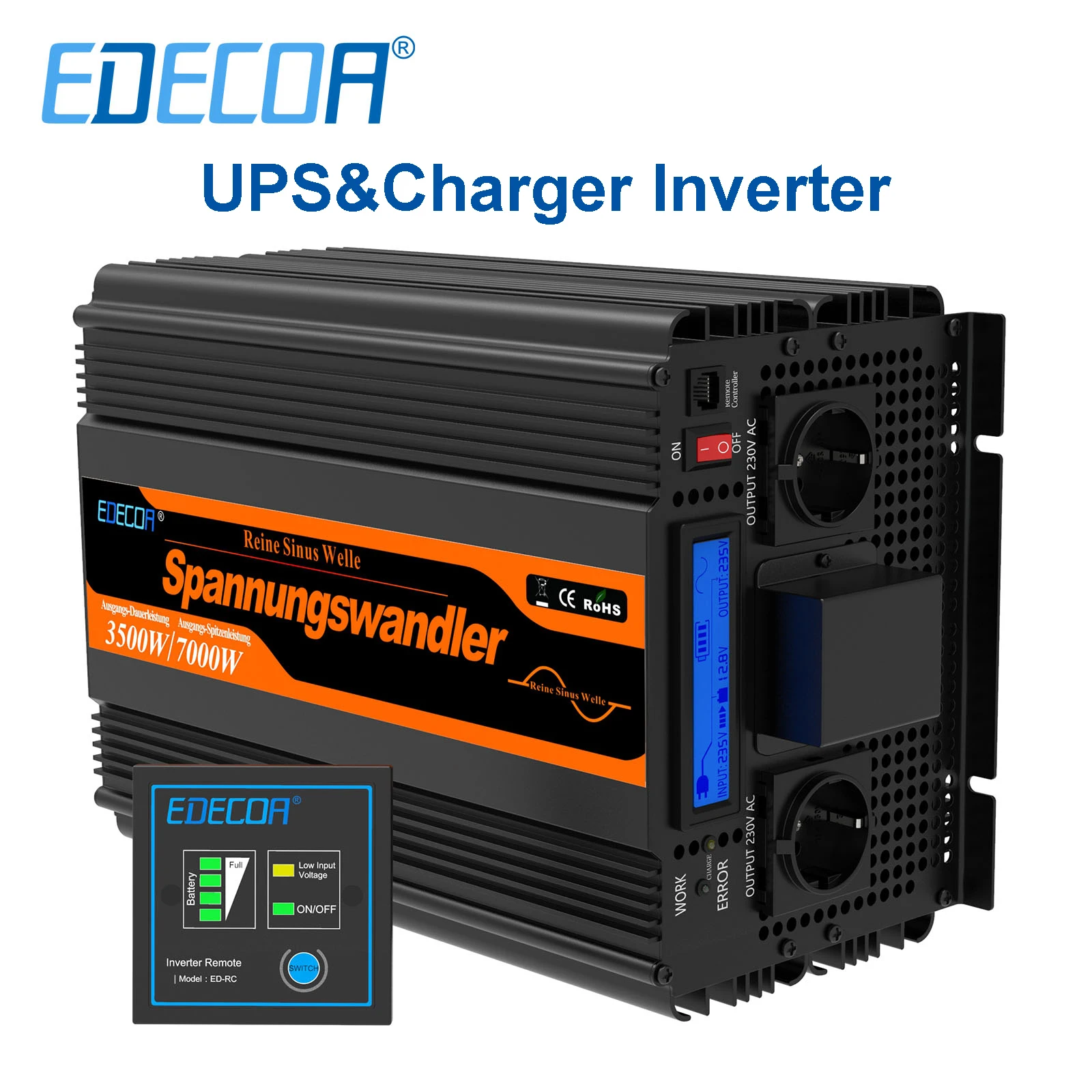 

UPS charger inverter 3500W DC 12V to AC 220V 230V converter pure sine wave power inverter 3.5KW transformer for home car solar