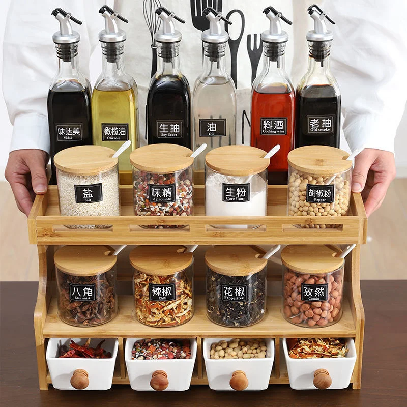 Seasoning tank full set seasoning box set household combination seasoning oil bottle pot glass kitchen supplies shelf