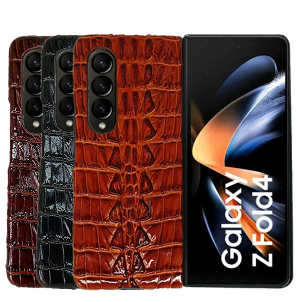 

Чехол из натуральной воловьей кожи для телефона Samsung Galaxy Z Fold4 Fold 4 3 Classic 3D крокодиловая текстура аллигатора армированная задняя крышка