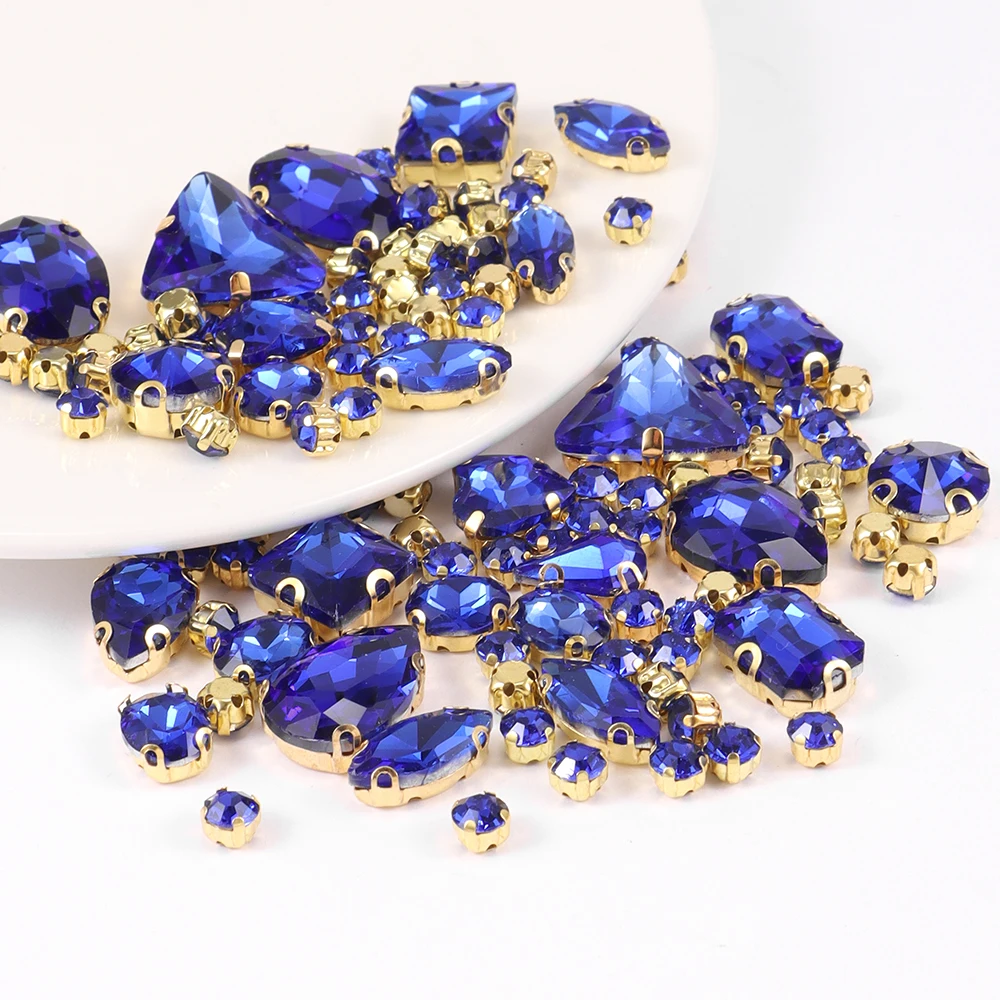 Description Picture 5 of item130pcs/lot Gold Claw Setting Glass Rhinestone Mixed Shape Sew On Crystal Stone Diamond for Wedding Dress Shoes Bags DIY Trim