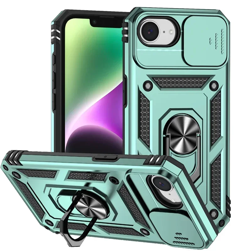 Premium Shockproof Armor Case with Slide Lens Protection and Ring Holder