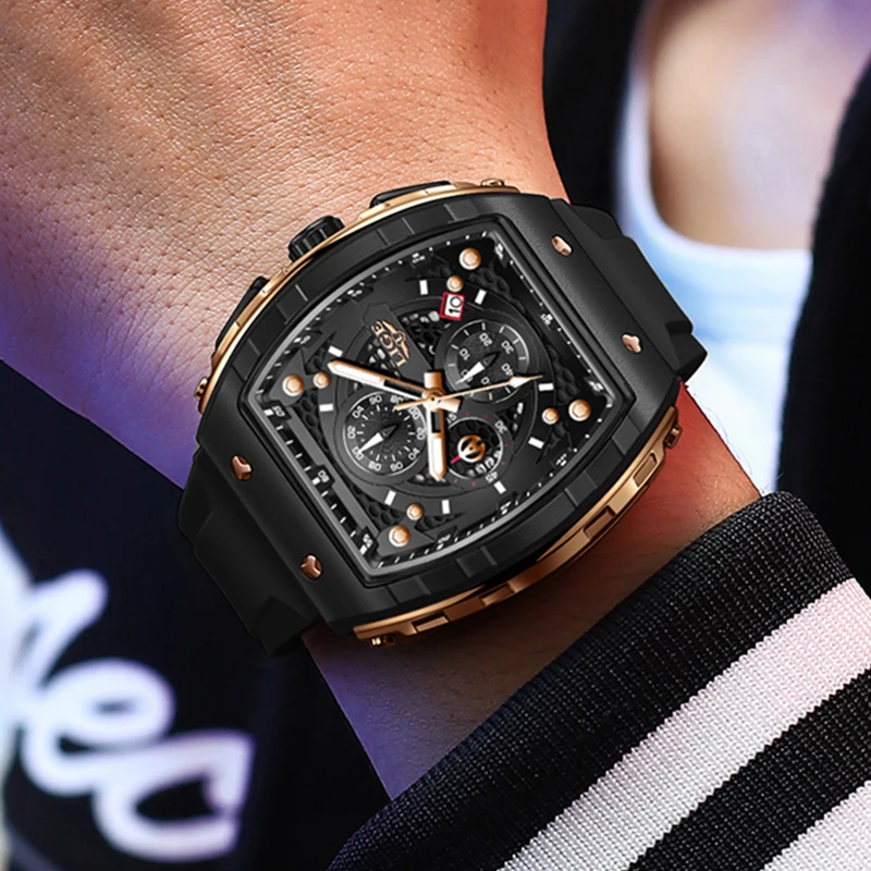 LIGE 2026 New Luxury Square chronograph Wrist Watches For Men Fashion Business Silicone Waterproof Luminous Men's Quartz Watch