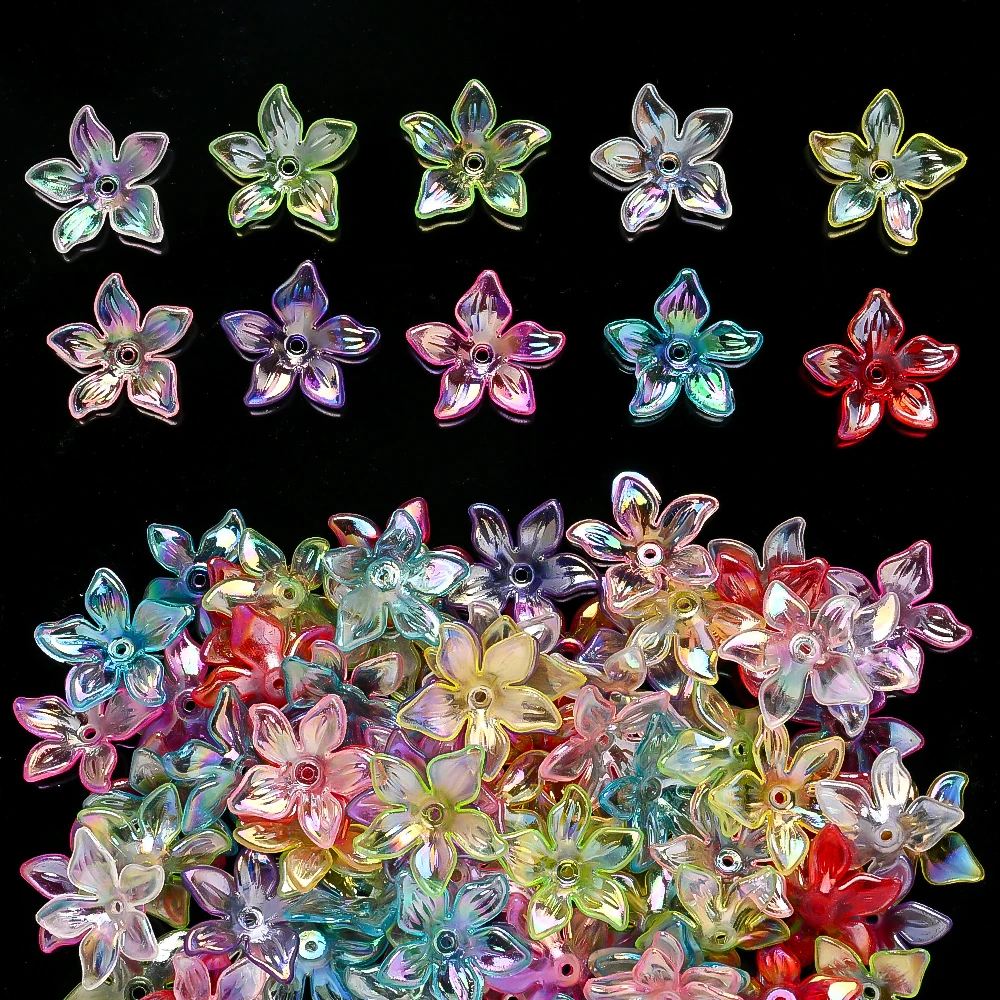 50 Stück mehrfarbige AB-transparente Blumen-Acrylperlen für Schmuckherstellung, DIY-Armband, Halskette, dekorative Abstandsperlen, 24 x 26 mm – Detail 2