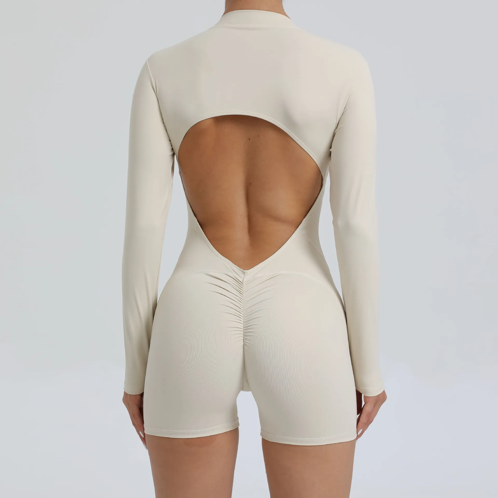 Women Yoga Set Long Sleeve Jumpsuit Gym Workout Shorts Fitness Bodysuit Sports Athletic Suit