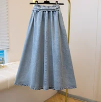 Large Size Women's Autumn 2025 New Leisure Loose Elastic Denim Skirt Girls Personalized High Waist Versatile Big Swing Skirts - Image 6