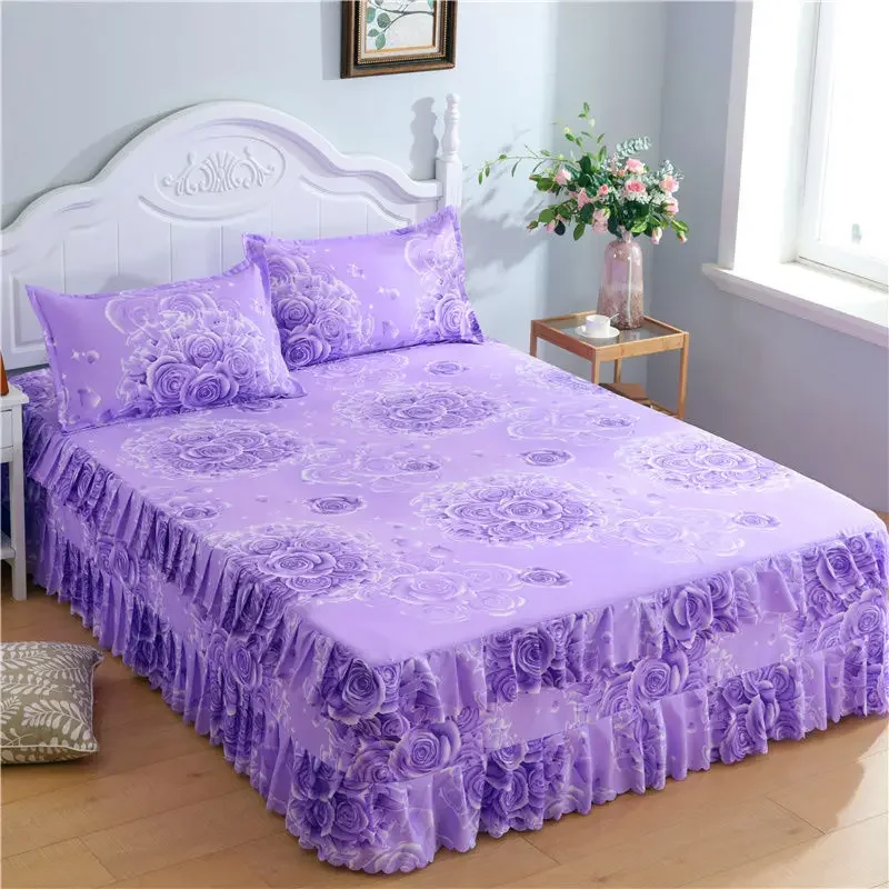 Bed Skirt Cotton Bedspread Set Embroidery Pillow Cases 3 Pieces/Set For King/Queen Double 1.5/1.8/2M Sheet Cover bed skirt