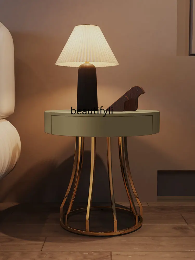 

Italian-Style Light Luxury Bedside Table Simple Modern Bedroom Stainless Steel Side Table round
