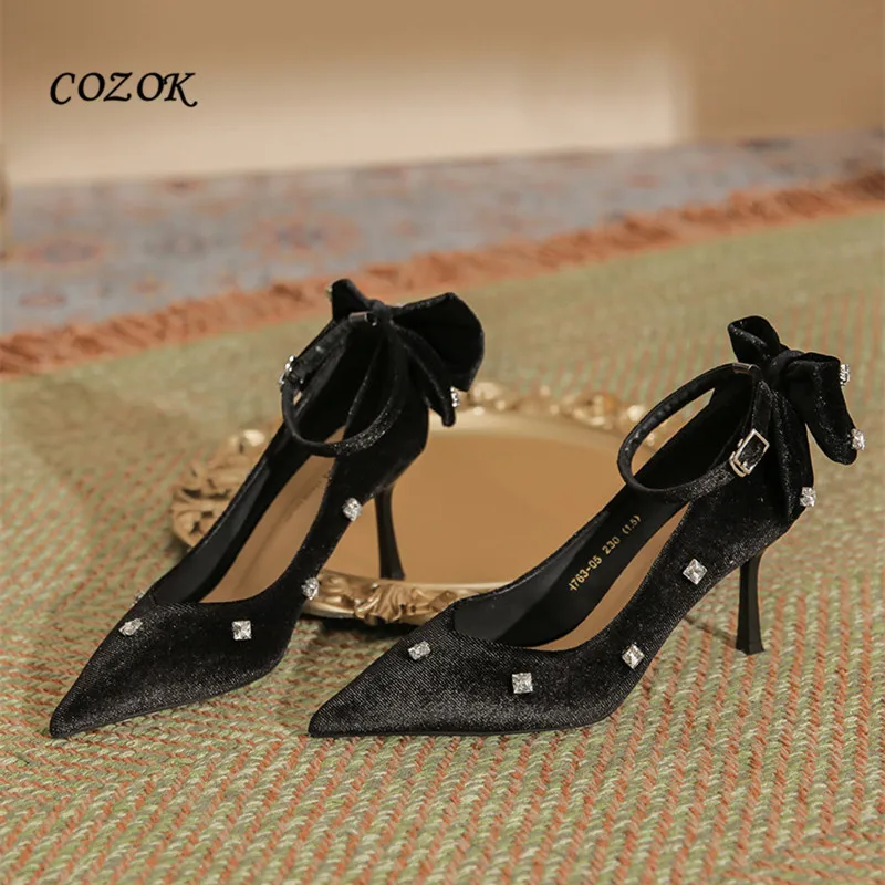

Black Crystal Luxury Pumps Sexy High Heels Women Fashion 2023 Shoes