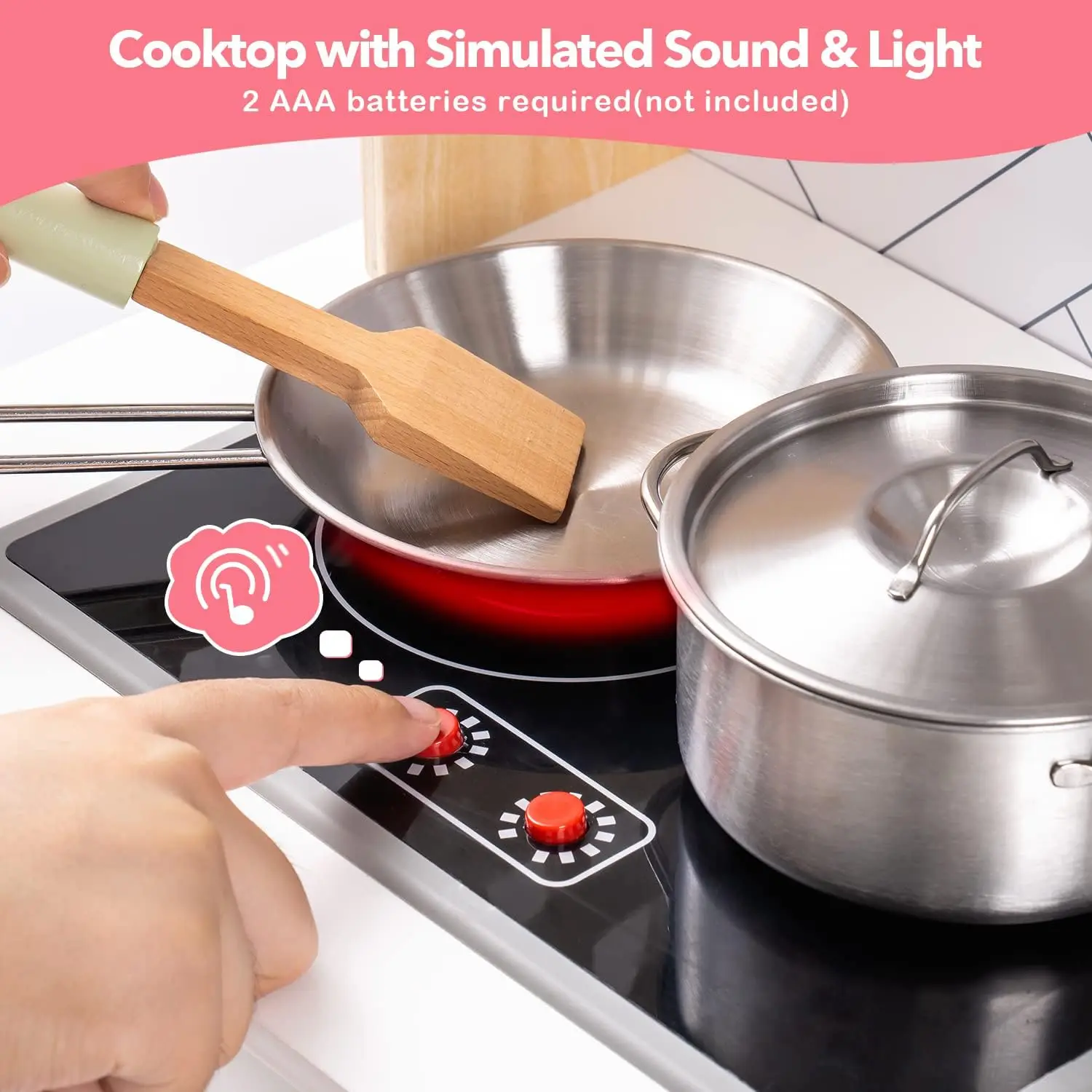Robotime Robud Kitchen Playset Realistic Pretend Play Kitchen Montessori Wooden Play Toy Set for Kids Girls Boys