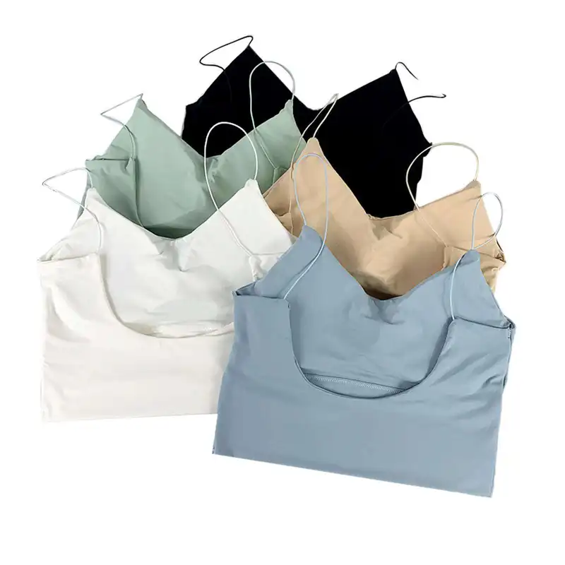 1pc Women Sexy Solid Color Camisole Ice Silk Tube Seamless Sports Tank...