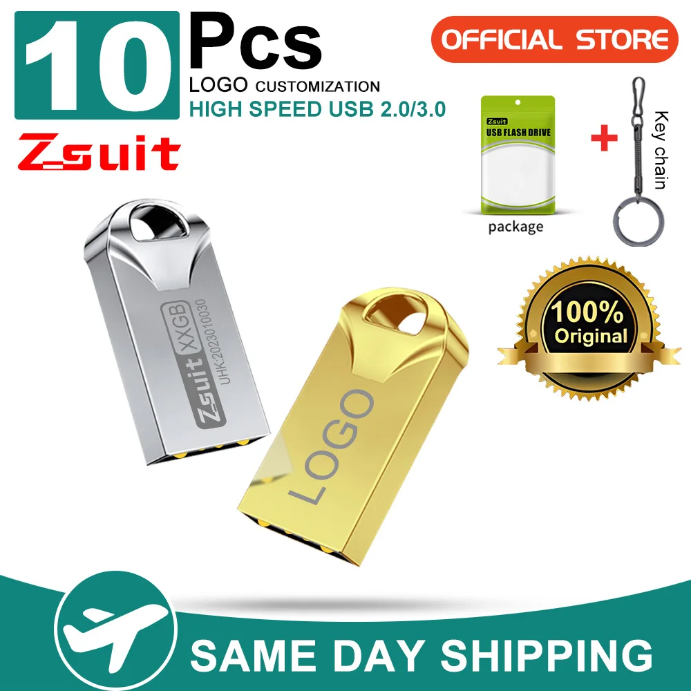 Zsuit-Clé USB 128 en métal étanche avec logo gratuit, mini disque U, clé USB 3.0, 64 Go, 2.0 Go, 10 pièces