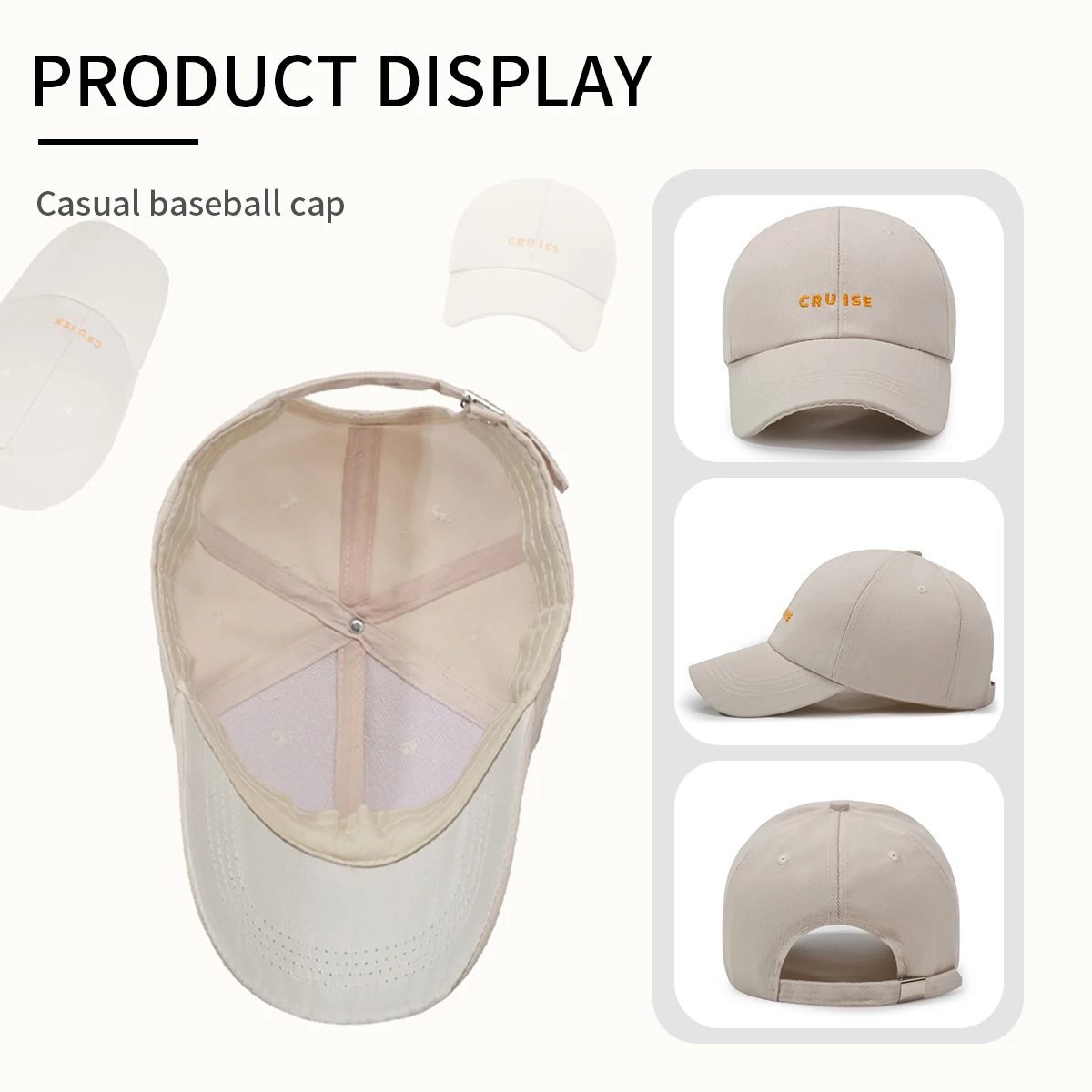 American Retro Big Head Baseball Cap Suitable for Big Faces Summer Wide Brim Soft Top Peaked Cap Men's Letter Face Small Mountaineering Outdoor Sports