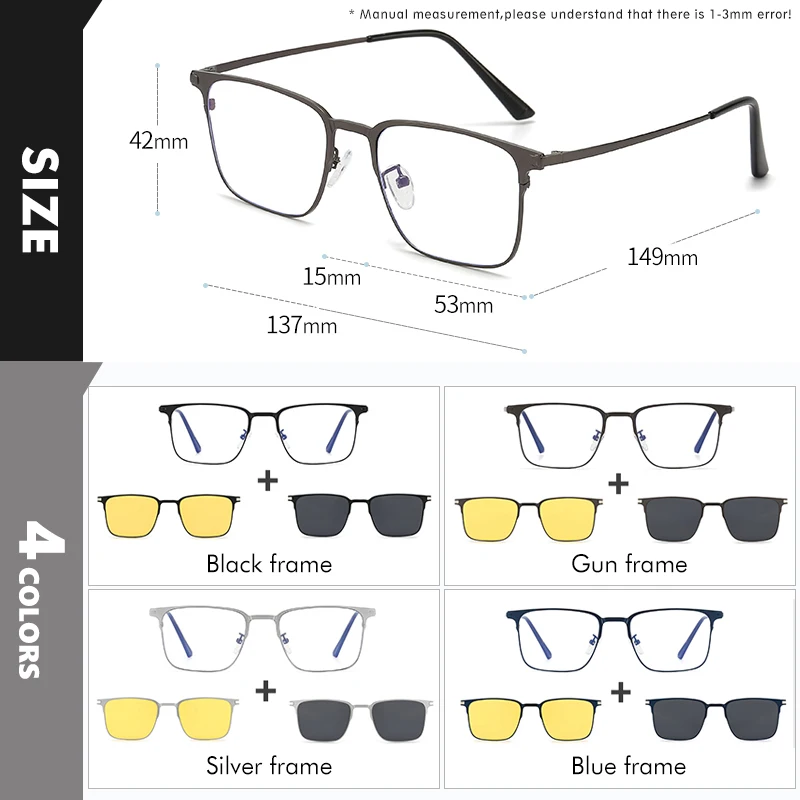 Magnet Clip on Glasses in Sunglasses Polarized Men Women Night