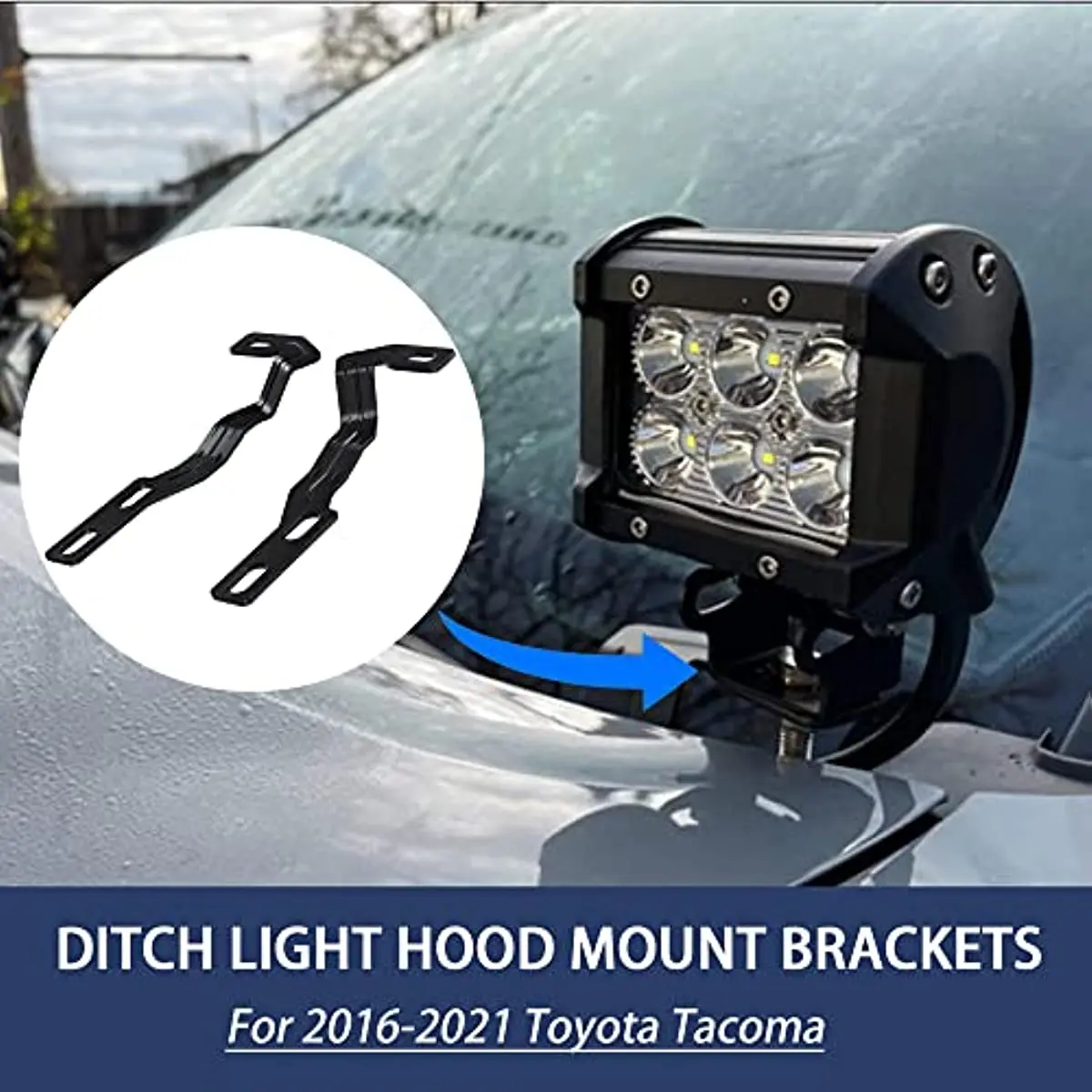 

Hood Hinge Ditch LED Mount Bracket Auxiliary Offroad Hood Pod Light Mount Brackets Compatible 3rd Gen Toyota Tacoma 2016-2021