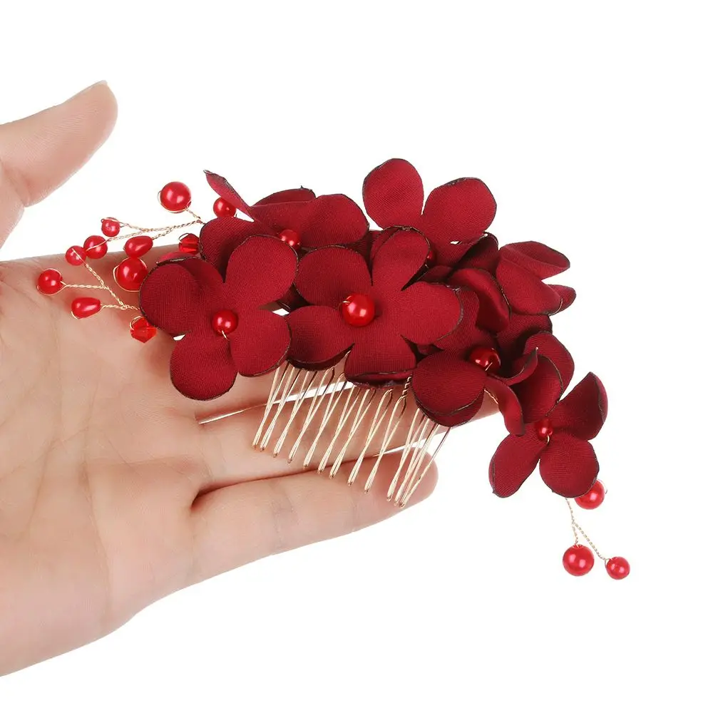 Fashion Bridal Wedding Bridesmaid Red/Pink/Champagne Flower Hair Clip Hairpin Comb Accessories |