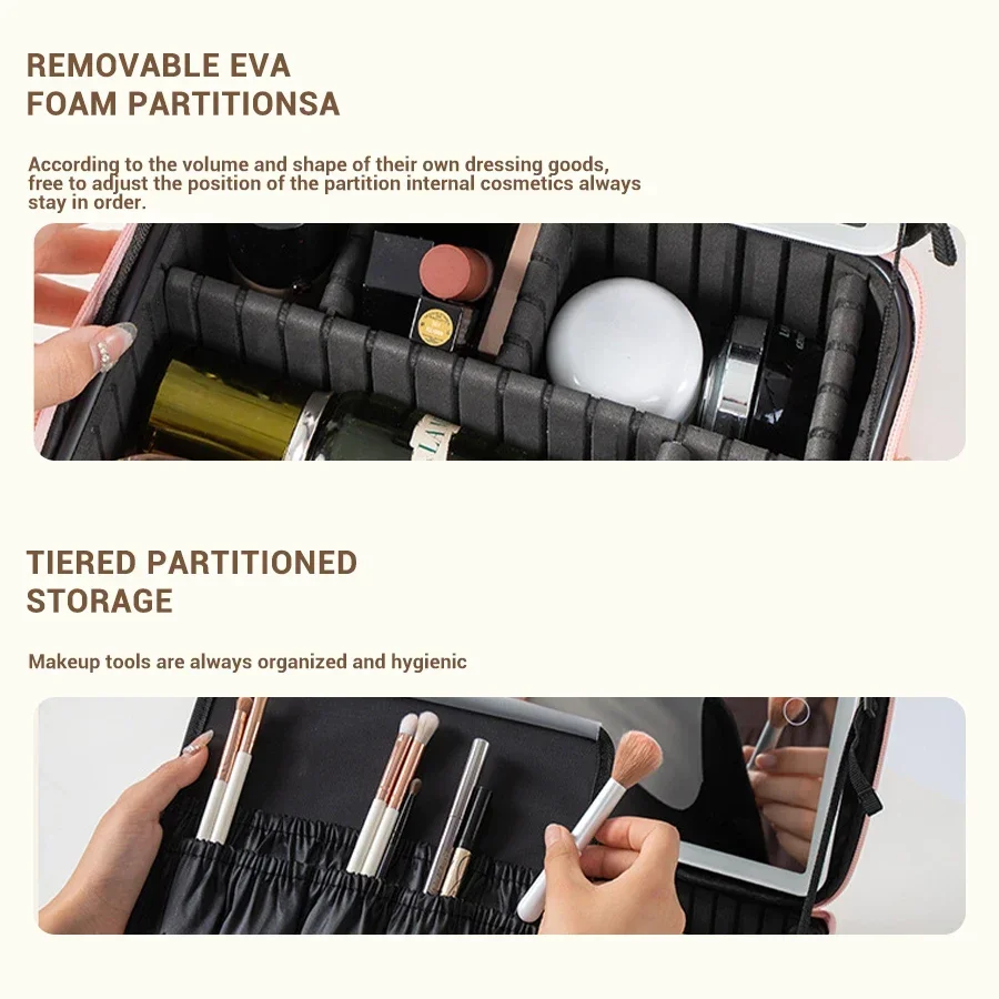 Smart LED Cosmetic Case with Mirror Cosmetic Bag Travel Makeup Bags for Women Fashion Portable Storage Bag Travel Makeup Bags 4