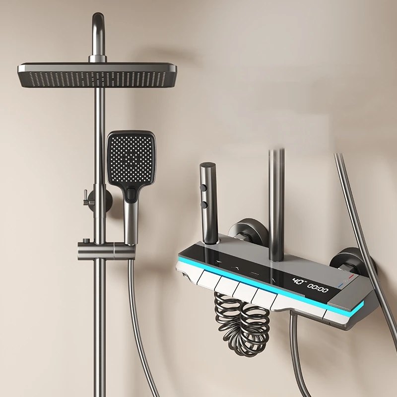 ห้องน้ําก๊อกน้ําชุดร้อนเย็นฝักบัวอาบน้ําระบบติดผนังอุณหภูมิจอแสดงผลดิจิตอล 4 ฟังก์ชั่นชุดฝักบัว 1