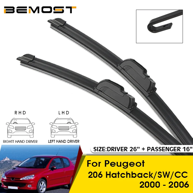 Car Wiper Blades For Peugeot 206 Hatchback/SW/CC 2000-2006 Windshield Windscreen Front Window Blades 26"+16" Car Accessories