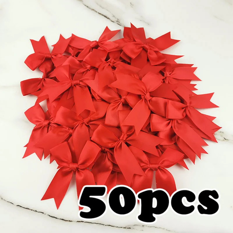 50-Piece Set of 1-Inch Fresh Pink Satin Ribbon Bows