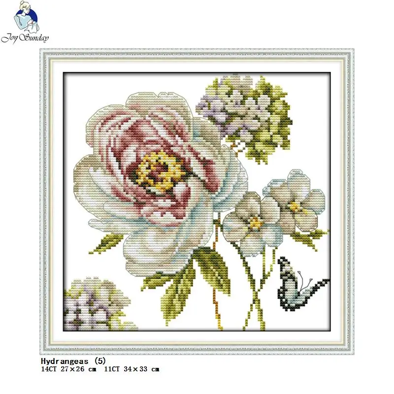 Joy Sunday Flower Pattern Rose Cross Stitch Set 14CT Count 11CT White Cloth Printing Needle And Thread Embroidery Kit Home Decor cross stitch kit,cross stitch tools