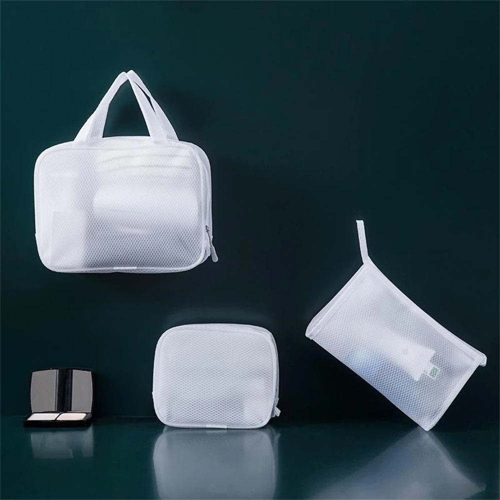 Traveling Essentials Goods Organizer Bags PVC Waterproof Toiletry Wash Handbag Portables Mesh Fabric Home Versatile Storage Box 5