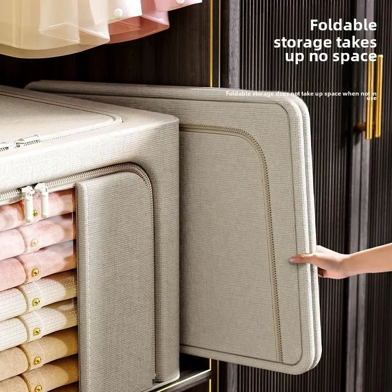 Large Transparent Clothes & Quilt Storage Box - Foldable Oxford Fabric Organizer with Zipper Lid, Space-Saving Household Storage 4