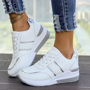 Women's White Wedge Sneakers Non Slip Comfortable Sports Shoes for Women Casual Outdoor Vulcanized Shoes Woman Walking Trainers 1