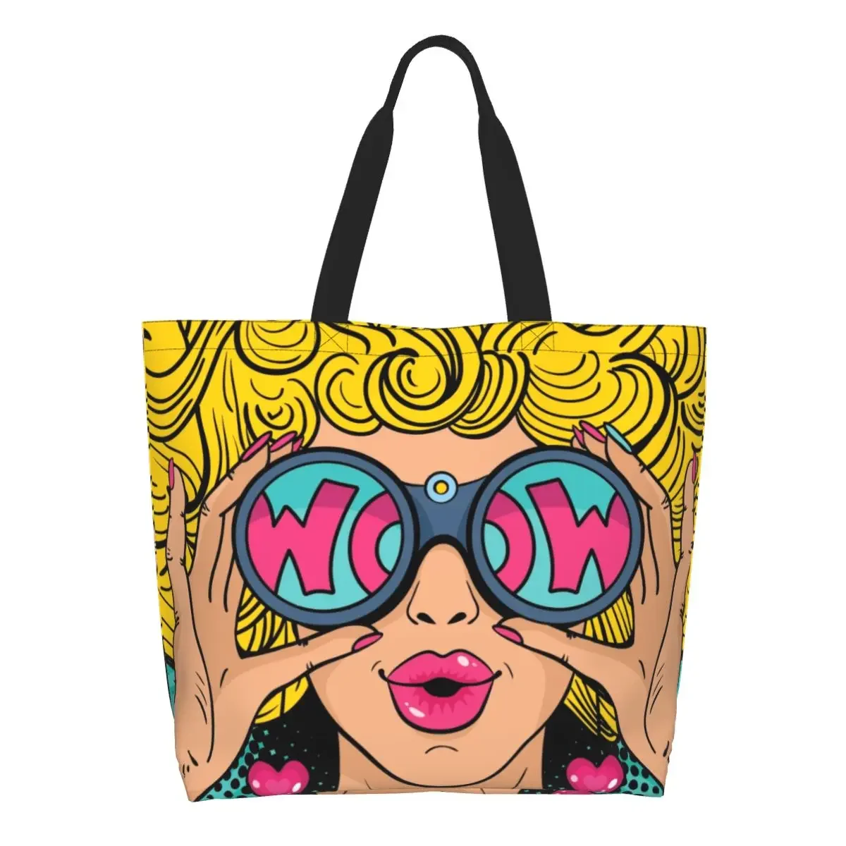 

Kawaii Wow Pop Art, сексуальная удивленная женская сумка-шоппер, сумка для покупок, мультяшная девушка, женщина, продуктовая Холщовая Сумка через плечо