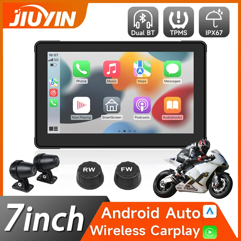7"Motorcycle GPS Navigation Recorder Wireless CarPlay Android Auto Multimedia Player IP67 Waterproof Screen Bluetooth New