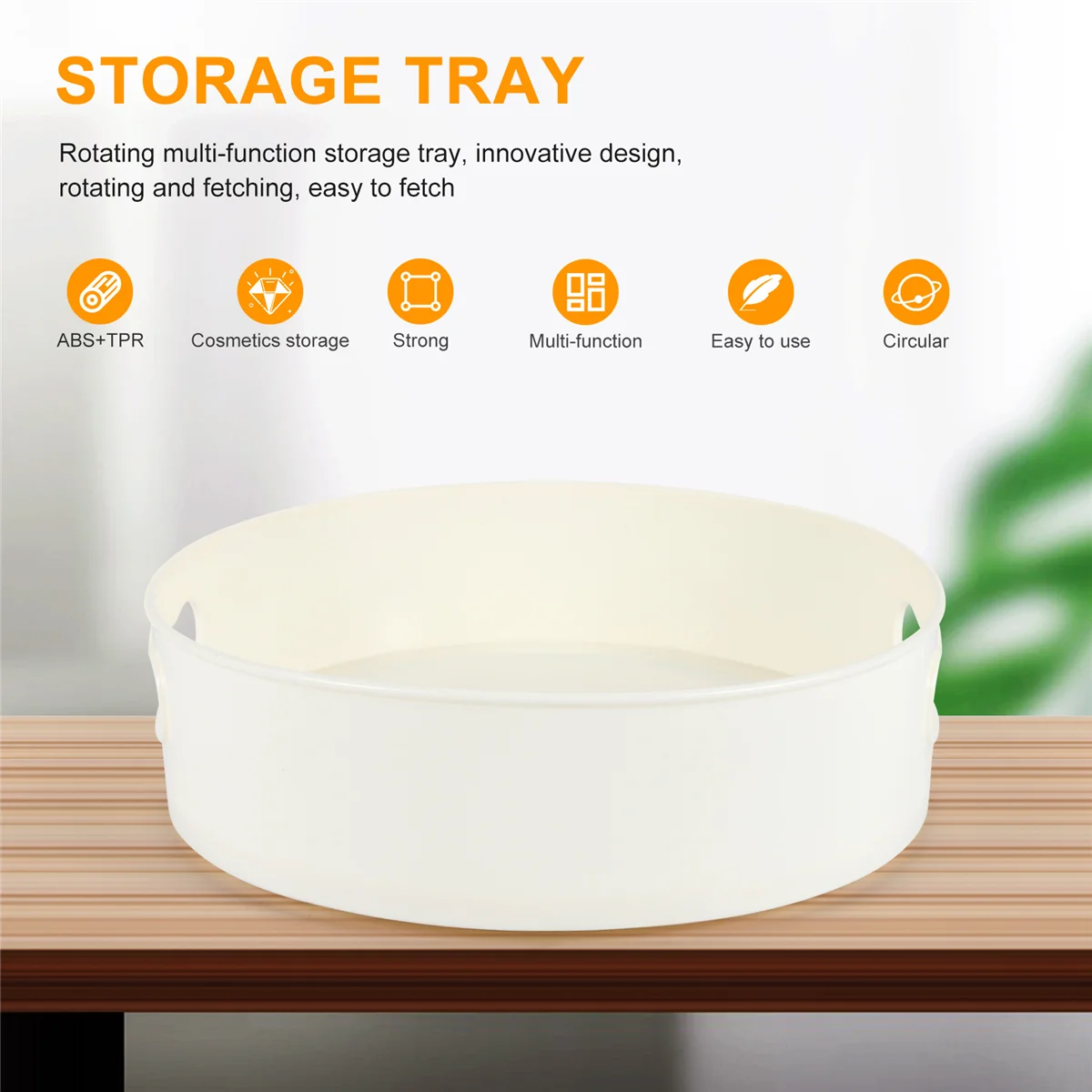Rotating Tray Turntable Kitchen Storage Containers for Spice Jar Food Snack Tray Non Slip Dried Storage Plate, White 5
