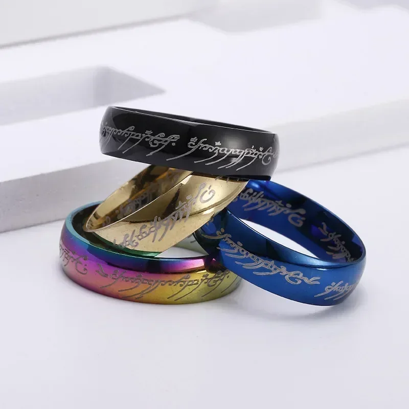 Lord of The Finger Rings Movie with The Same Inside and Outside 3D Engraving Spanish Sanskrit Ring finger ring