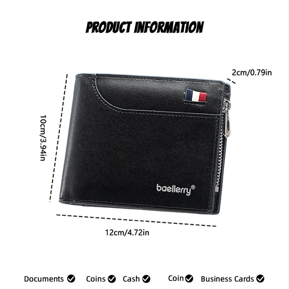 1Pcs/Baellerry Men's Short Wallet, Multifunctional Large-Capacity Id Card Holder, Zippered Coin Pocket, Business Casual Wallet