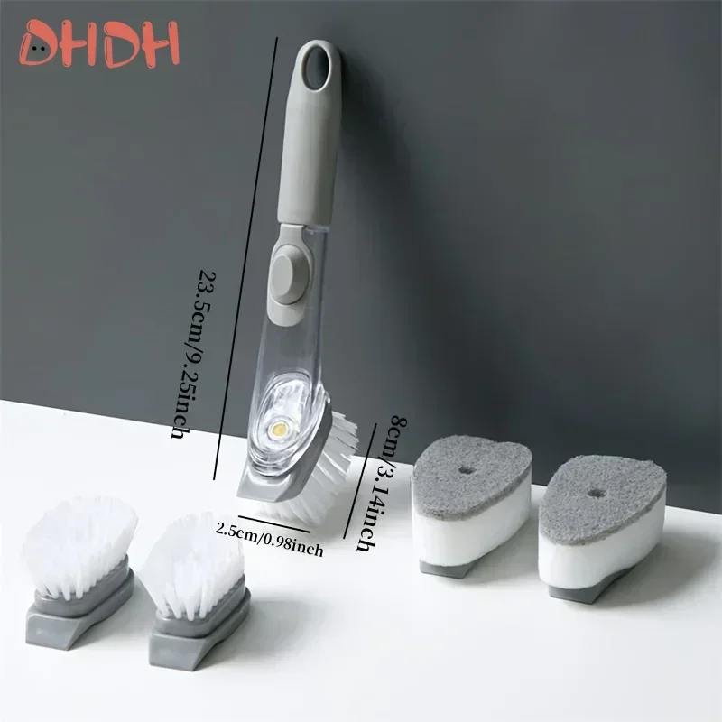 Kitchen Specific Press Type Long Handle Washing Pot Brush Refillable Liquid Cleaning Brush Non-Stick Oil Liquid Adding Pot kitchen pot brush kitchen cleaning brush kitchen cleaning tool