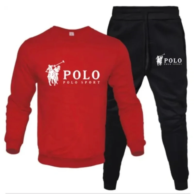 2-piece men's casual set, round neck sports shirt and wool sports pants, casual style, with printed letters