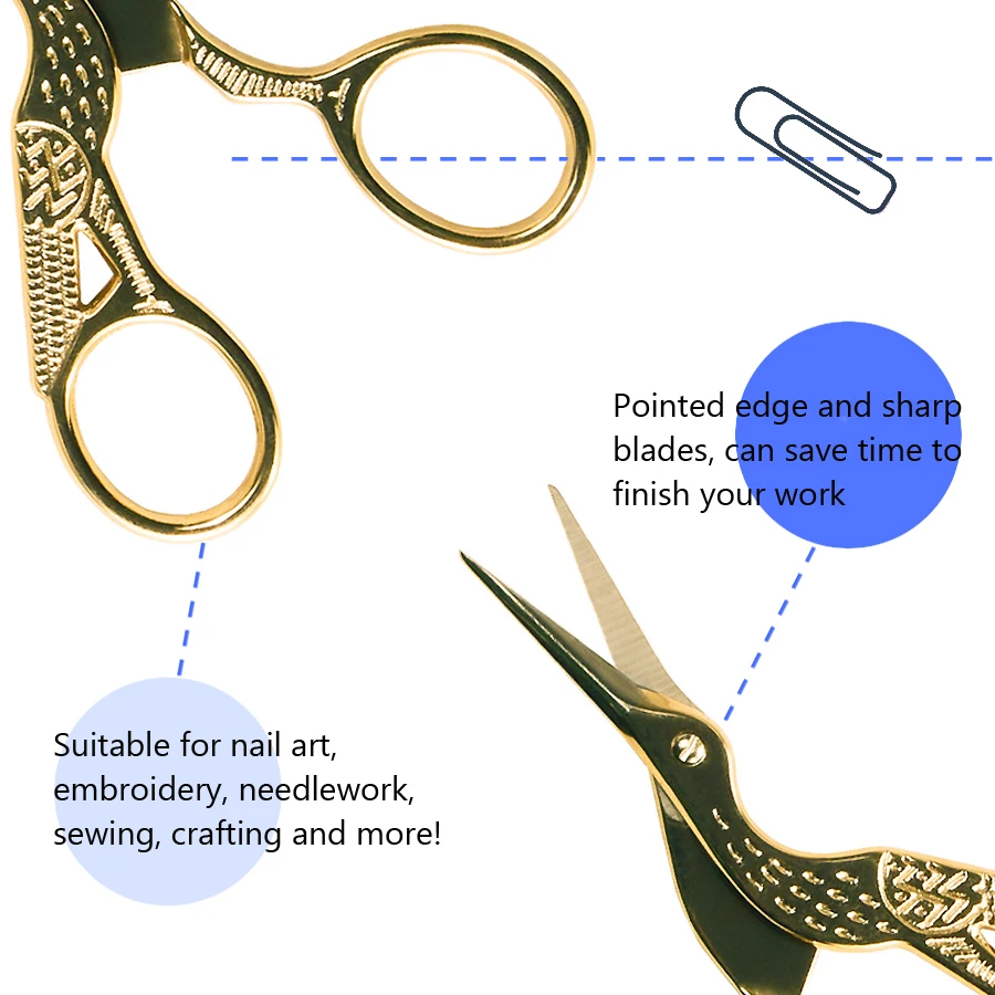 Klassisches Storch-Design Edelstahl-Nähzange mit scharfer Spitze für Nagelkunst, Stickerei, Handarbeiten, Krallenförmige Schere – Detail 3