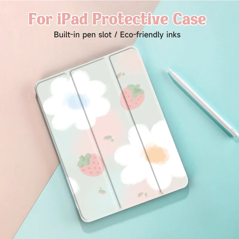 Floral Tablet Case with Pencil Holder and Sleep/Wake Feature