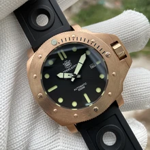 

STEELDIVE Men Bronze Mechanical Watch SD1959S Big Pointer Matte Black Dial C3 Green Super Luminous Wristwatch With Bronze Bezel