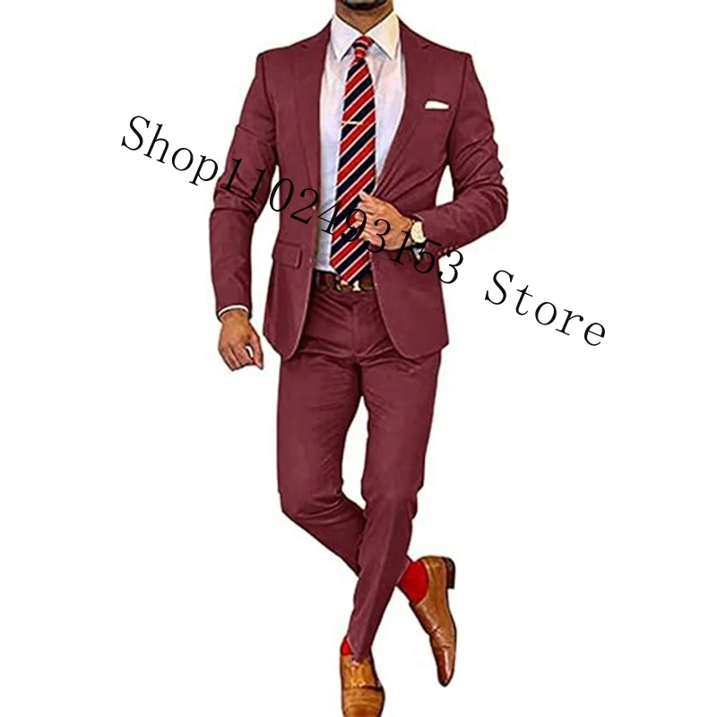 Khaki Male Suits Notched Lapel Formal 2 Pieces Suits Men Blazer Business Groom Wedding Tuexdos Jacket Pants Trajes De Hombre
