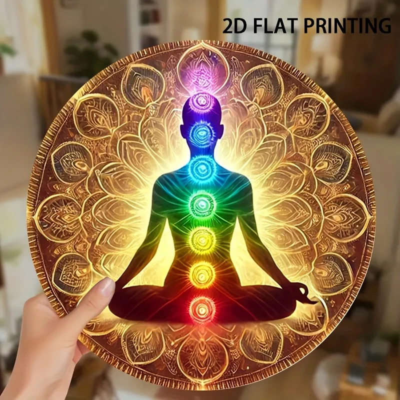 Zweidimensionale planare Chakra-Meditationswanddekoration – Kreisschilder aus Holz mit Hängeseilen, geeignet für Häuser und Bars – Detail 6