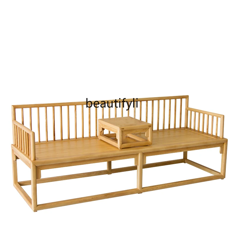 

New Chinese Style Arhat Bed Solid Wood Living Room Solid Wood Sofa Combination Paint-Free Zen Bed Chair Old Elm Arhat Bed Bed