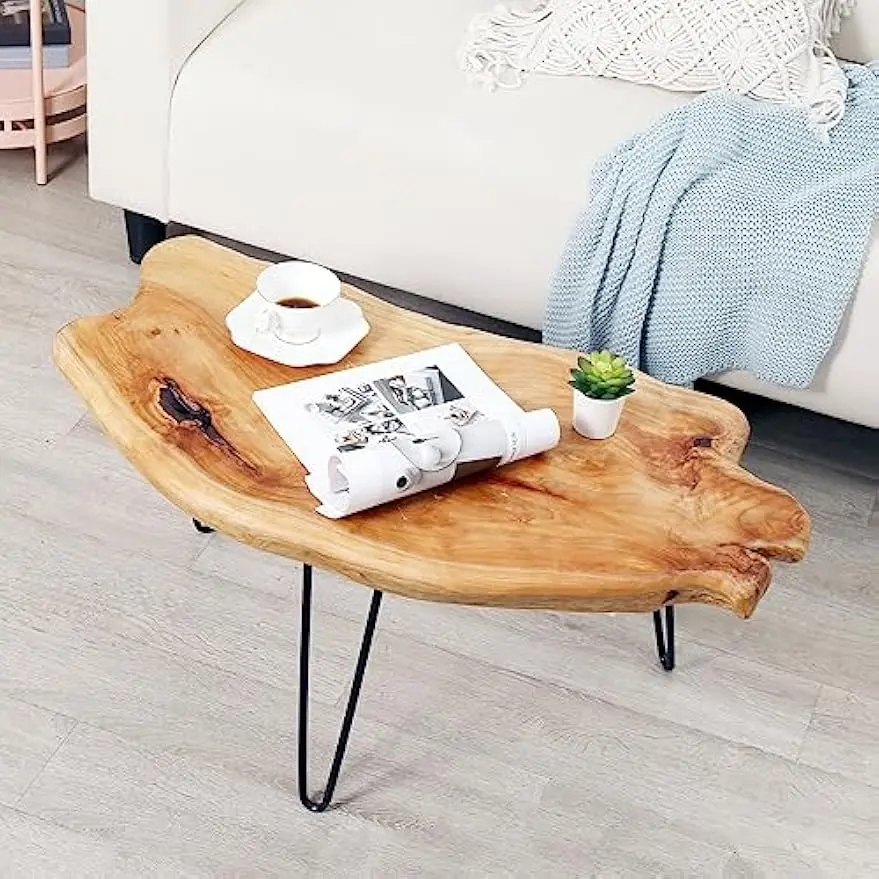 Live Edge Cedar Wood Coffee Table Metal Hairpin Legs for Living Room 3