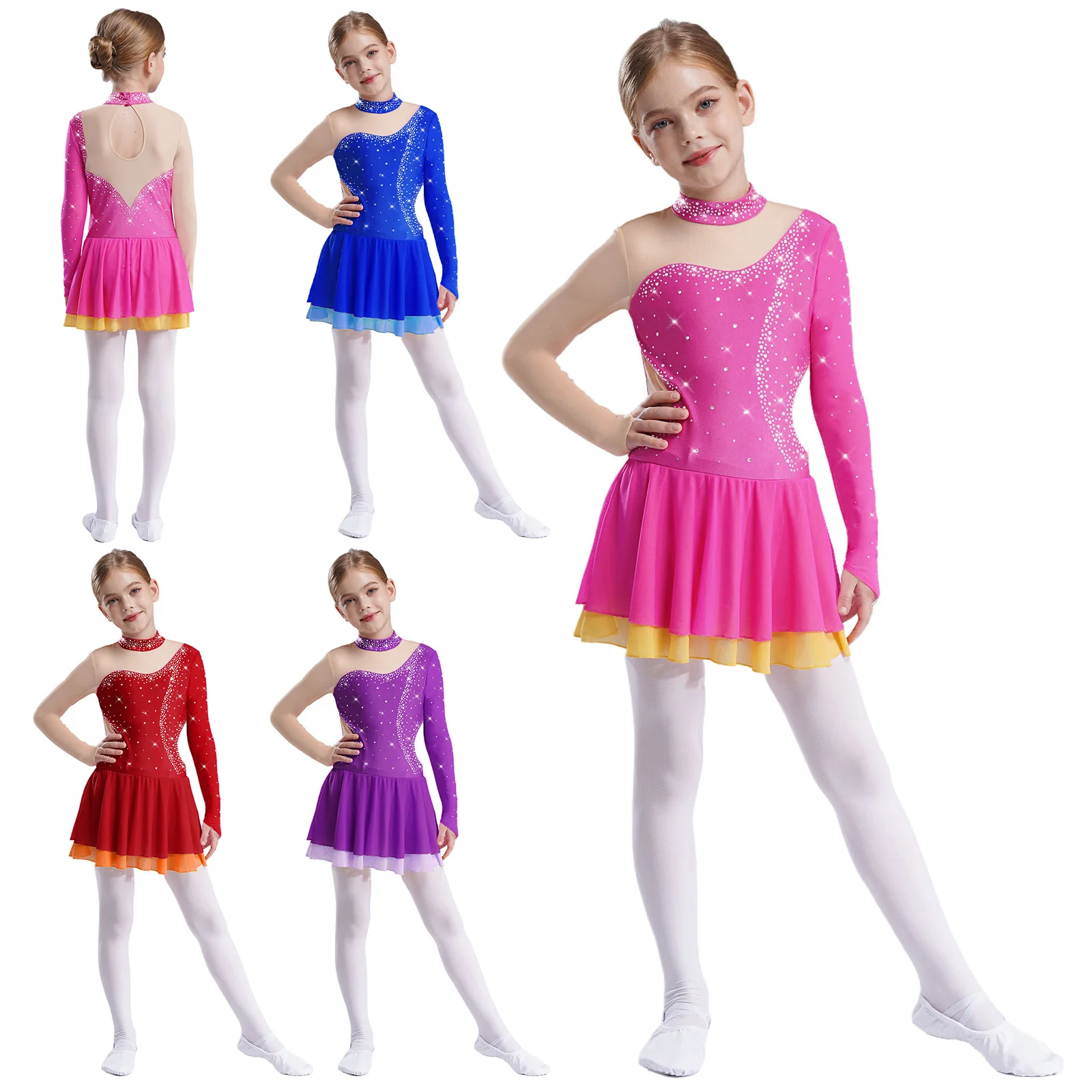 Vestito Da Ballo Con Tutù E Paillettes Hansber Per Bambina – Scollo Alto, Body Stretch, Per Esibizioni E Feste