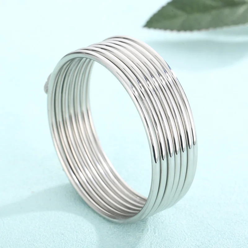 New Stainless Steel Bangles For Women Indian Multiple Layer Round Women Bracelet Gold Color Wedding Engagement Jewelry Gifts 4