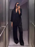 Ensemble manteau et pantalon pour femmes, Blazer décontracté, manches longues, Double boutonnage + pantalon à jambes larges, tenue de bureau, automne 2024 2
