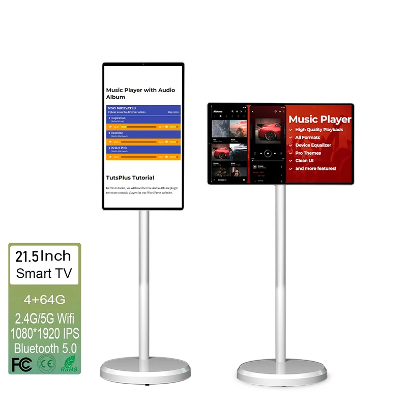 Factory White 4GB+64GB Tablet Tv 21.5 Inch Remote touch screen Television Portable Smart Lcd Tv On Wheels