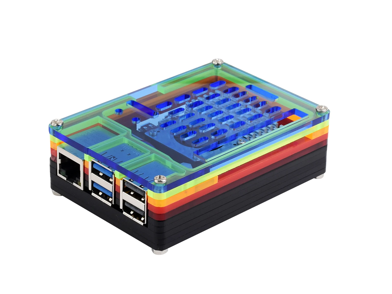 Waveshare Raspberry Pi 5 Custodia In Acrilico Arcobaleno Per Raspberry Pi 5, Supporta L'Installazione Di Un Dispositivo Di Raffreddamento Attivo Uffic