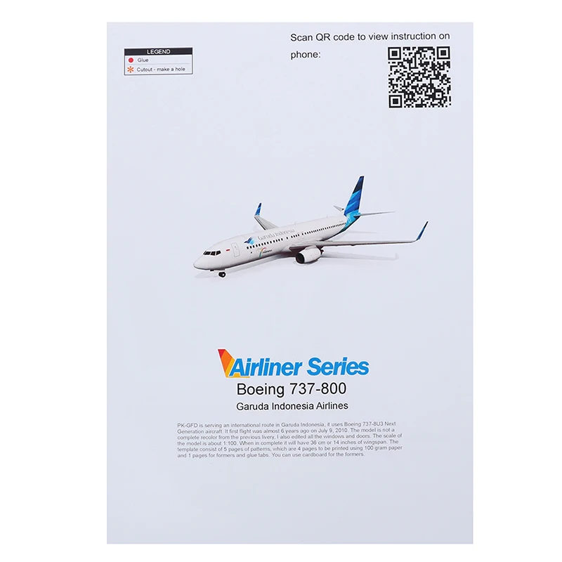 3D Paper Model Aircraft Paper Model 1:100 Boeing 737-800 Aircraft Airlines 3D Paper Model DIY Handmade Toys